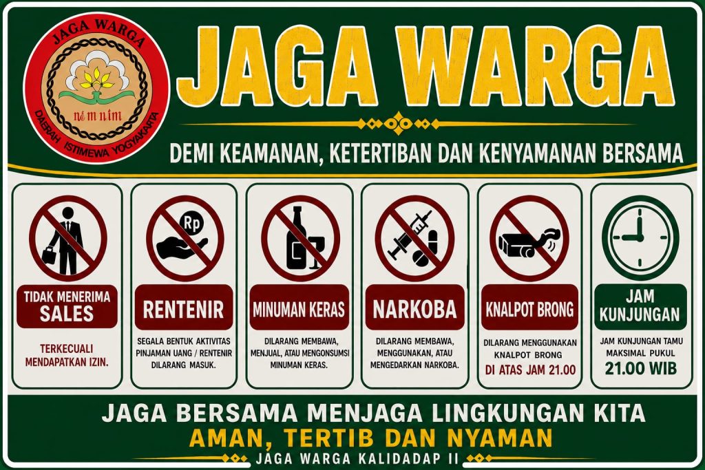 Pemasangan Banner Aturan Jaga Warga Dusun Kalidadap II
